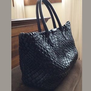 FALOR Firenze Hand Woven Leather Tote,used once Black